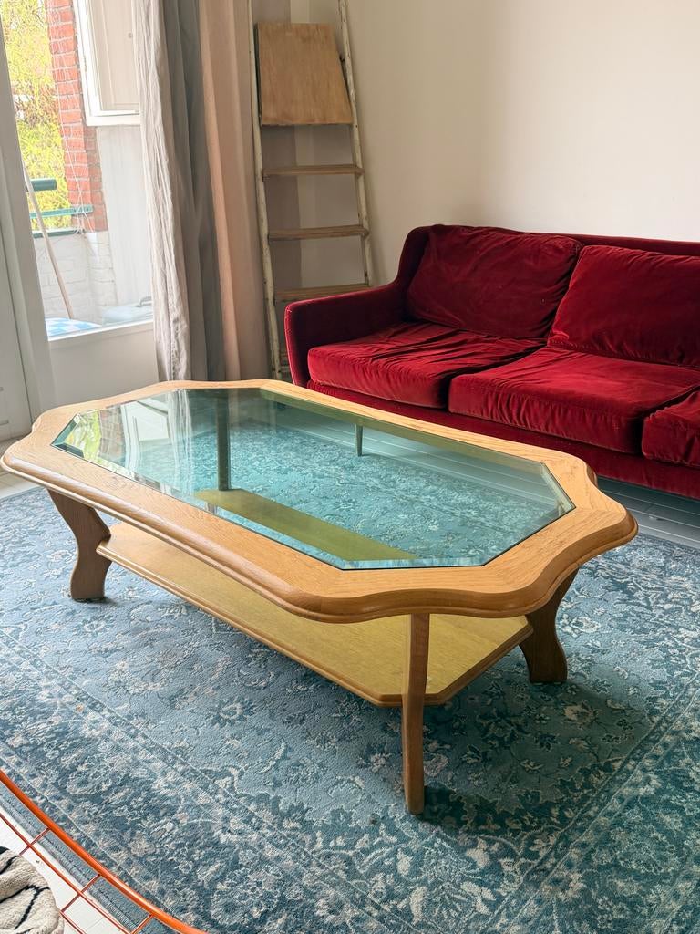 Koffietafel organische vorm met glasplaat, Ophalen, Gebruikt, 50 tot 100 cm, 100 tot 150 cm