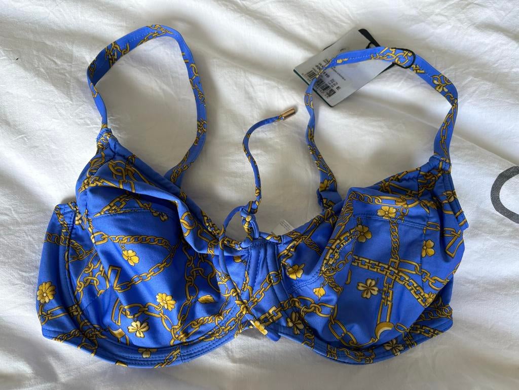 Prima Donna Bikini Top 75E - Blauw met Goudkleurige Print, Kleding | Dames, Badmode en Zwemkleding, Ophalen of Verzenden, Nieuw