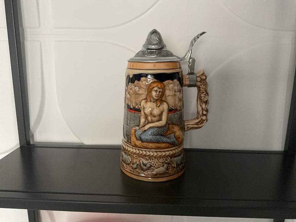 Vintage bierpul  met zeemeermin., Antiek en Kunst, Ophalen of Verzenden