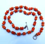Collier van bloedkoralen en zilver, Ophalen of Verzenden, Zilver, Ketting, Met edelsteen