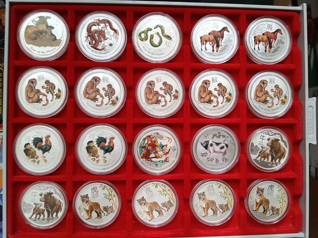 Zilveren Gekleurde Lunar Munten in 1 Oz 2 Oz en 5 Oz, Ophalen of Verzenden, Zilver