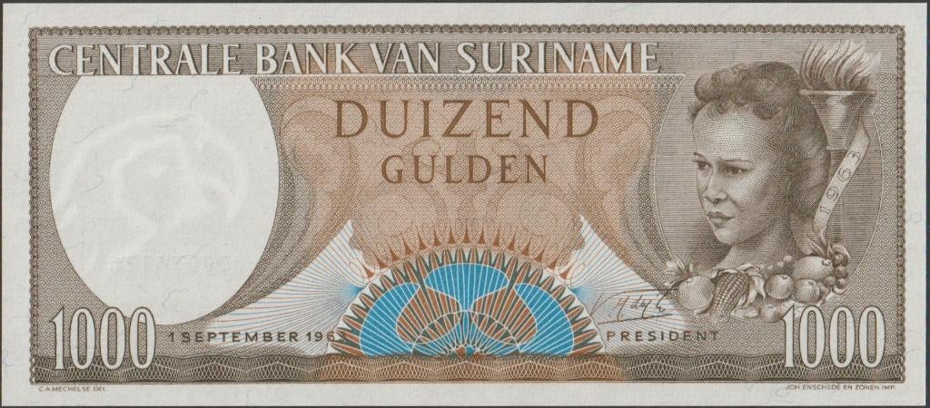 Suriname 1000 gulden 1963 UNC p.124 (# 285), Verzenden, Zuid-Amerika, Los biljet
