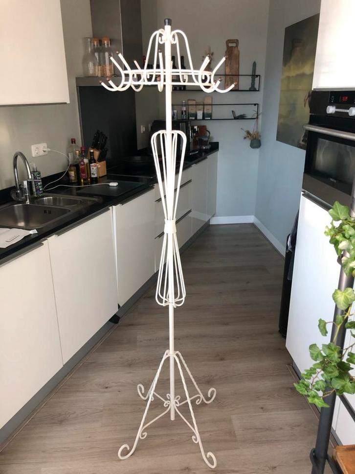 Vintage Franse kapstok, wit metaal, staand model, Huis en Inrichting, Woonaccessoires | Kapstokken, Gebruikt, Staande kapstok