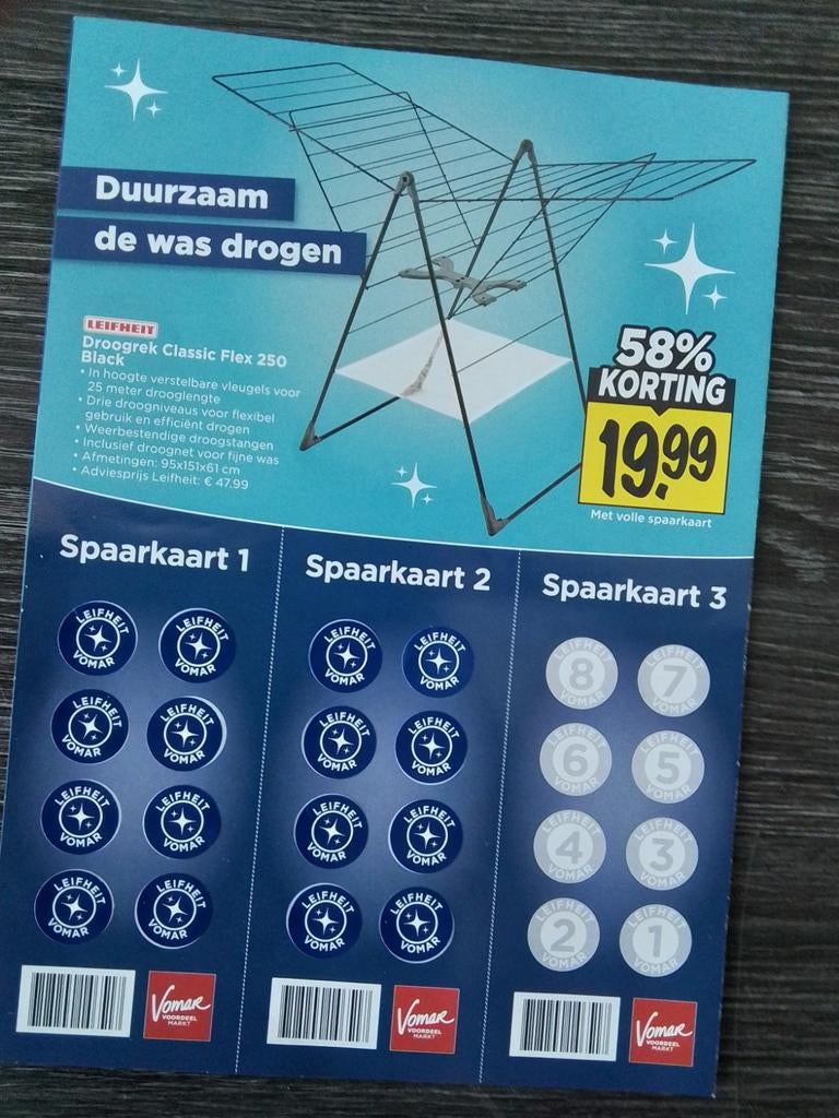 2 SPAARKAARTEN VOMAR LEIFHEIT ZEGELS GROTE KORTING LEIFHEIT!, Vomar, Ophalen of Verzenden