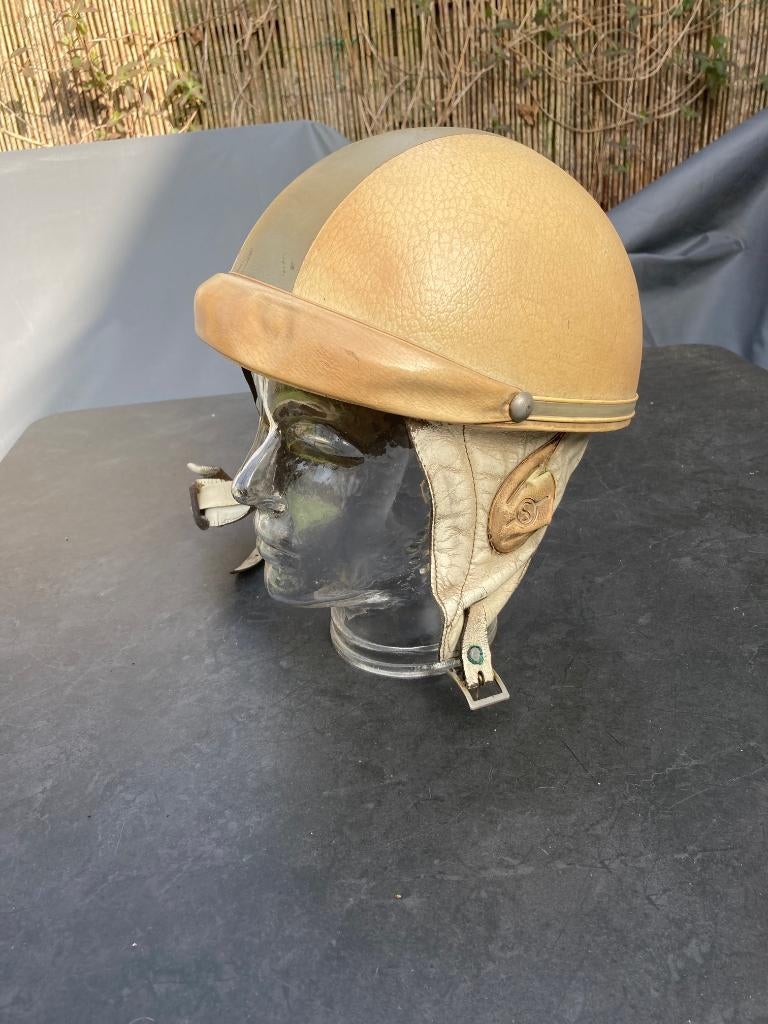 Vintage pothelm, crème/grijs, authentiek., Fietsen en Brommers, Brommerhelmen, Ophalen of Verzenden, Gebruikt