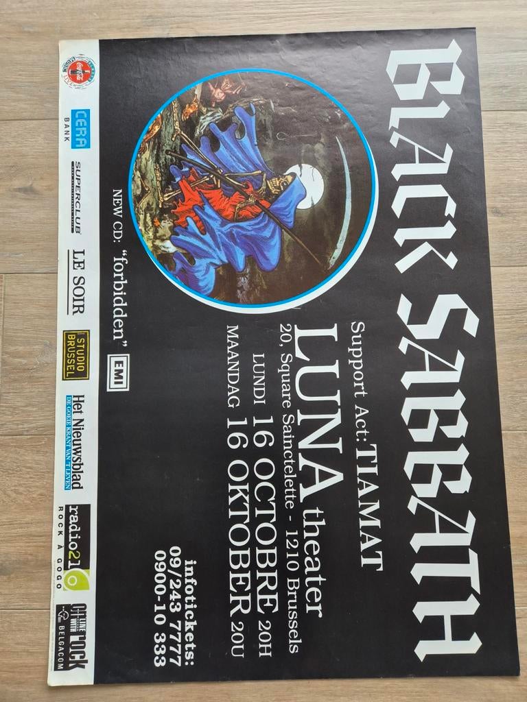 Concert poster Black Sabbath Luna Theater, Ophalen of Verzenden, Zo goed als nieuw, A1 t/m A3, Muziek