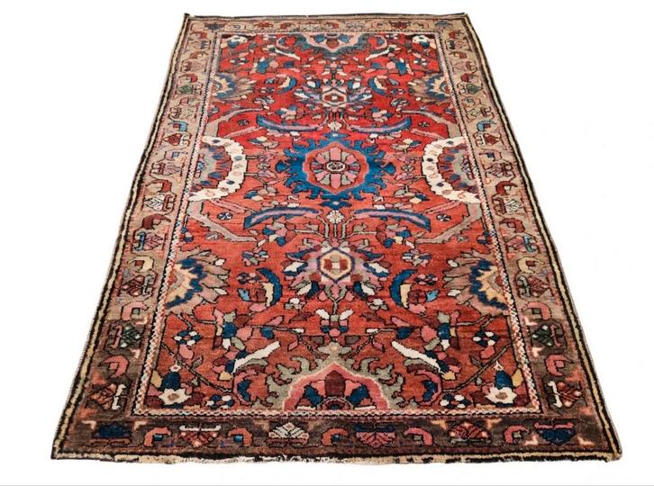 Handmade antique Persian Heriz tapijt floral 107x150cm, Huis en Inrichting, Stoffering | Tapijten en Kleden, Gebruikt, 100 tot 150 cm