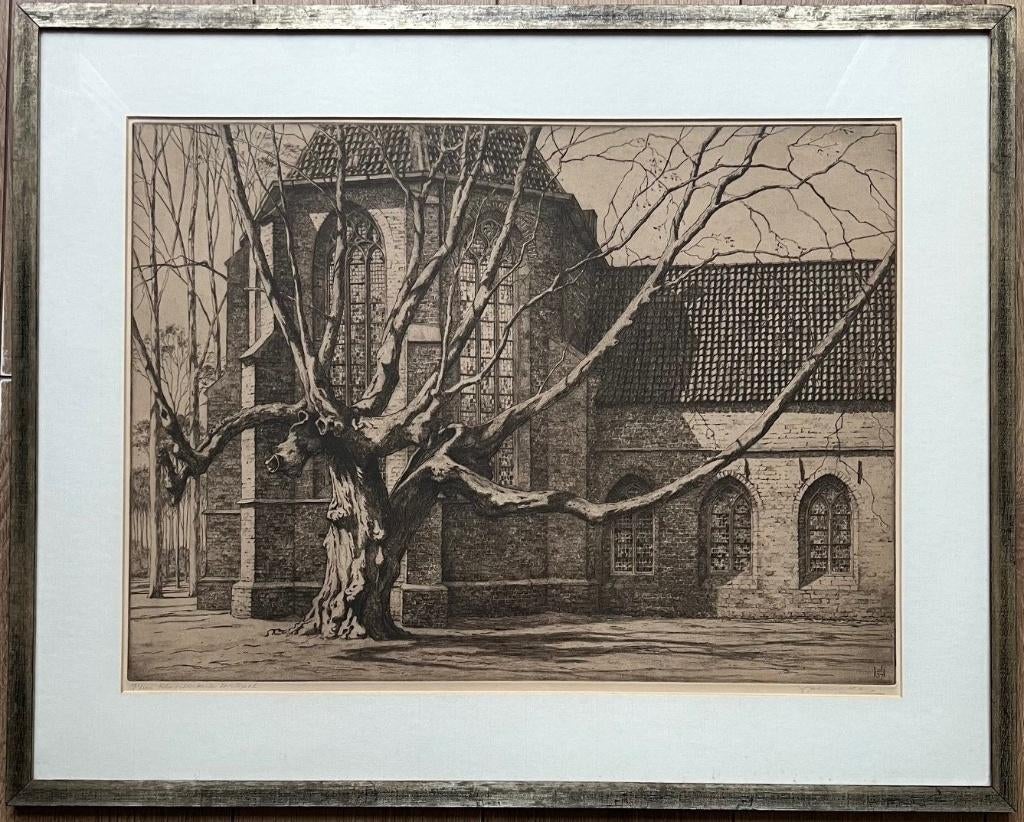 Johan Hemkes ets Klooster Ter Apel, Antiek en Kunst, Kunst | Etsen en Gravures, Ophalen, Ets, Ingelijst, 1900 - 1949