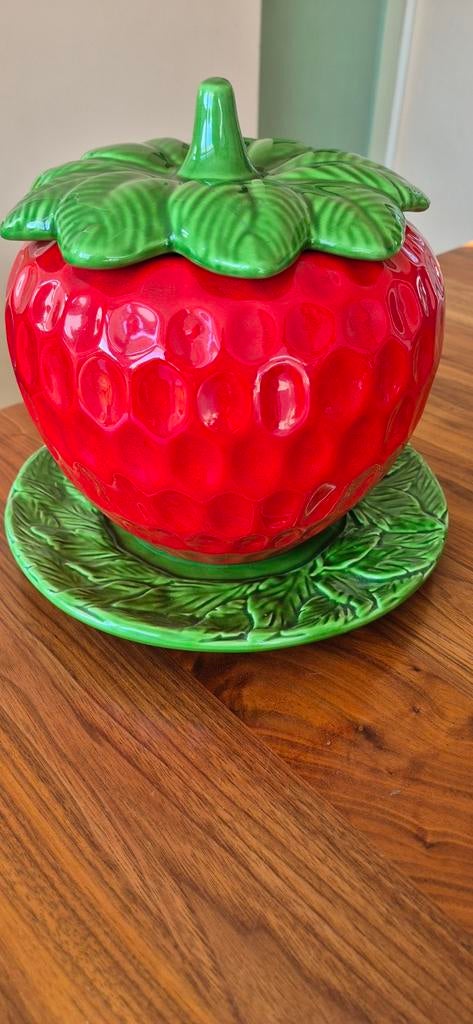 Aardbeien pot met deksel en schotel, Antiek en Kunst, Ophalen of Verzenden