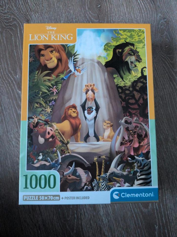 Disney Lion King Puzzel 1000 stukjes met poster, Hobby en Vrije tijd, Denksport en Puzzels, Zo goed als nieuw, Legpuzzel, 500 t/m 1500 stukjes