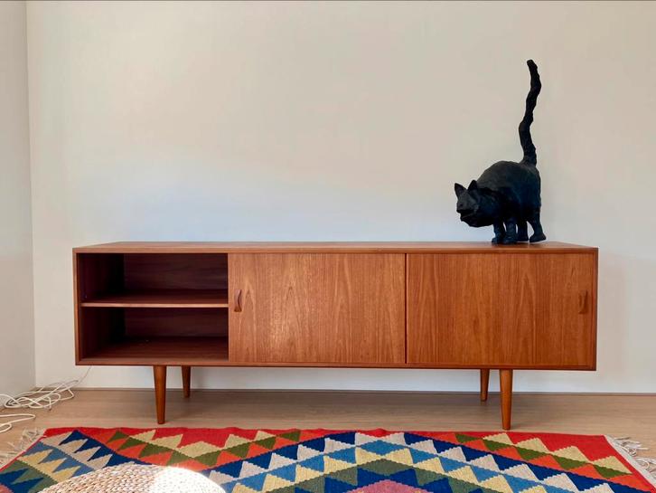 Vintage dressoir Clausen & Son deens design teak kast tv 50s, Huis en Inrichting, Kasten | Dressoirs, Zo goed als nieuw, 200 cm of meer