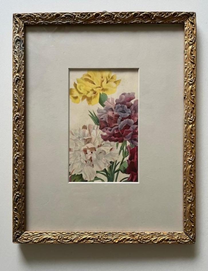 Antieke Franse vergulde houten lijst met afbeelding anjers, Antiek en Kunst, Antiek | Woonaccessoires, Ophalen of Verzenden