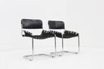 Vintage Italiaanse stoelen zwart leer en chroom, jaren 70, Ophalen, Metaal, Twee, Zwart