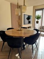 Ronde houtentafel 150cm stalenvoet, Huis en Inrichting, Ophalen, 100 tot 150 cm, 150 tot 200 cm, Rond