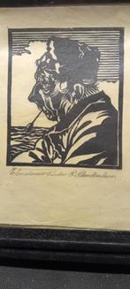 Houtsnede van een Volendammer visser. Gesigneerd, Ophalen of Verzenden