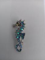 Broche zeepaardje steentjes blauw, Sieraden, Tassen en Uiterlijk, Broches, Verzenden, Nieuw, Blauw, Overige materialen