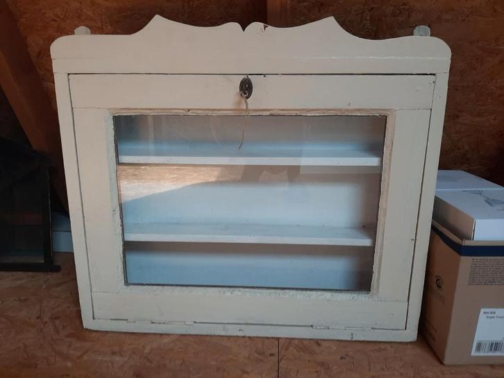 Antiek houten hang/vitrinekastje - 69x11x55 cm, Huis en Inrichting, Kasten | Vitrinekasten, Ophalen of Verzenden
