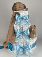 Luiertaart jongen knuffeldoek en rammelaar hond blauw, Ophalen of Verzenden, Nieuw, Kraamcadeau