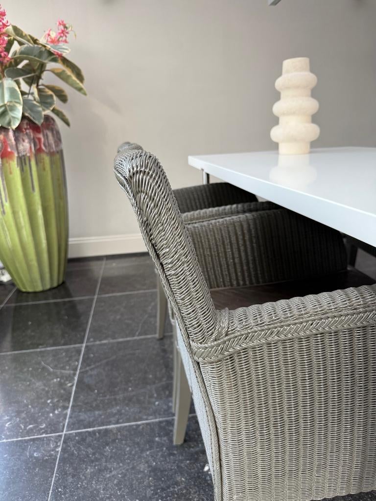 Vincent Sheppard grijze stoelen, Huis en Inrichting, Stoelen, Gebruikt, Vier, Hout, Leer, Riet of Rotan, Grijs, Ophalen