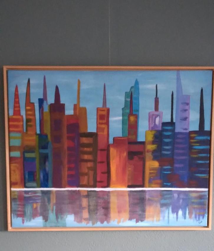 Acryl Schilderij - Stadsgezicht, Antiek en Kunst, Kunst | Schilderijen | Abstract, Ophalen