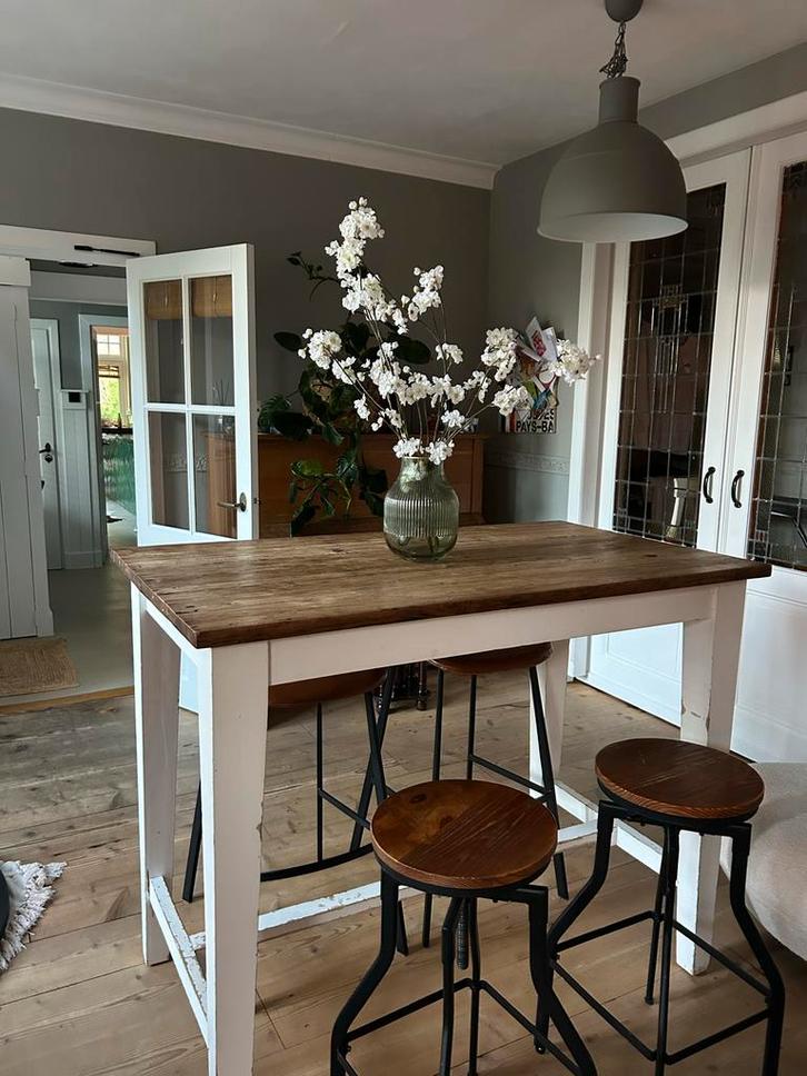 Bartafel met teakblad - Ideaal voor de keuken!, Huis en Inrichting, Tafels | Eettafels, 50 tot 100 cm, 100 tot 150 cm, Rechthoekig