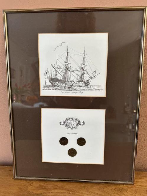 Oostindische compagni schip  en V O C munten, Antiek en Kunst, Kunst | Tekeningen en Foto's, Ophalen of Verzenden