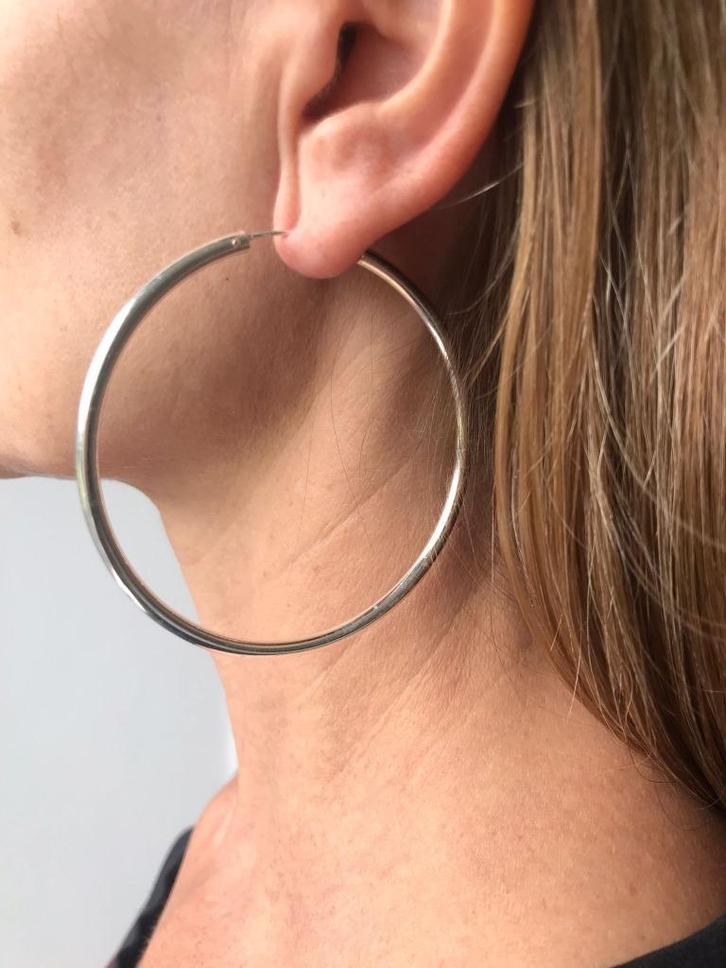 Creolen - Oorbellen 60 mm x 3mm - 925 Sterling Zilver, Sieraden, Tassen en Uiterlijk, Oorbellen, Nieuw, Zilver, Zilver, Ophalen of Verzenden