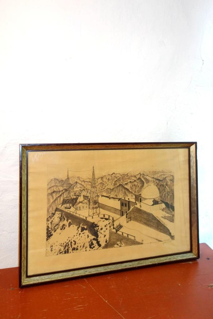 grote gesigneerde tekening uit 1943 van het observatorium, Antiek en Kunst, Kunst | Tekeningen en Foto's, Ophalen of Verzenden