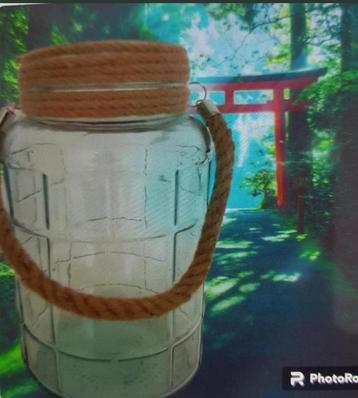 nieuwe grote glazen pot + scheepstouw voorraadpot windlicht  beschikbaar voor biedingen