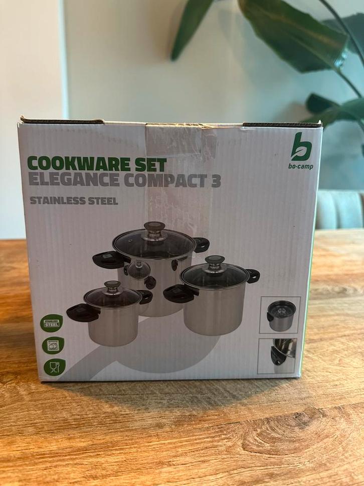 Bo-Camp Elegance Compact 3 pannenset, Huis en Inrichting, Keuken | Potten en Pannen, Zo goed als nieuw, Pannenset, Rvs, Keramische plaat
