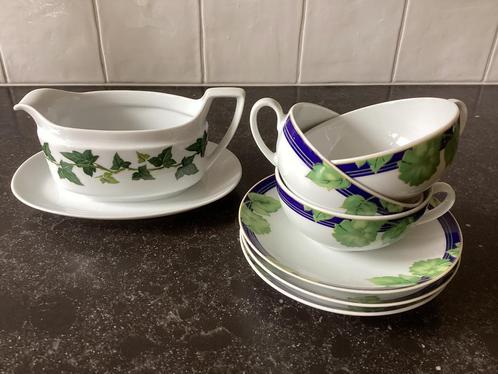 Vintage klimop theekopjes en juskom Bavaria, Huis en Inrichting, Keuken | Servies, Zo goed als nieuw, Overige stijlen, Porselein