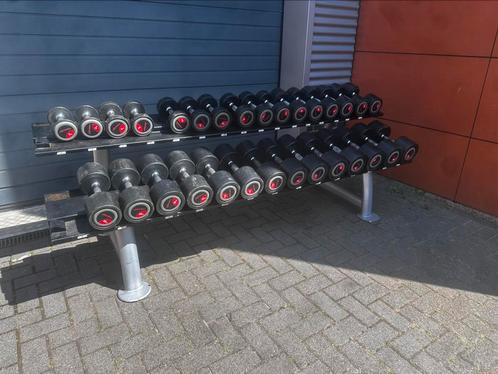 Life Fitness Vaste Rubberen Dumbells 2kg t/m 30kg +Opbergrek, Sport en Fitness, Fitnessmaterialen, Gebruikt, Dumbbell, Ophalen