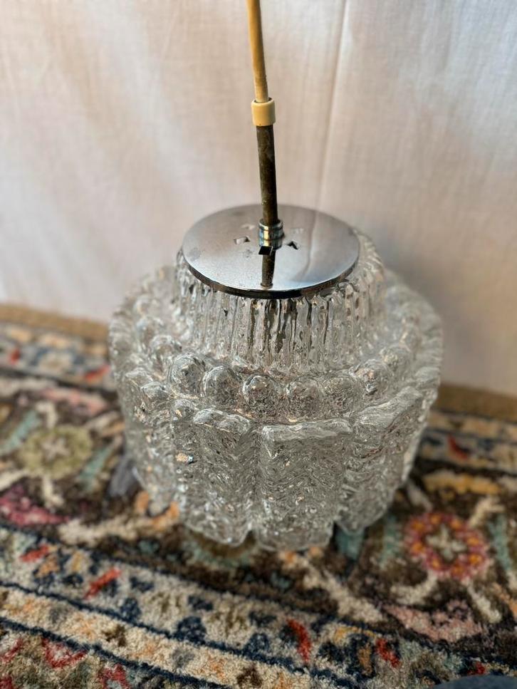 Vintage Ice Glass Pendant Lamp by Glashutte Limburg Germany, Huis en Inrichting, Lampen | Hanglampen, Zo goed als nieuw, Minder dan 50 cm