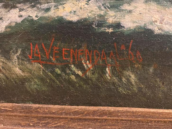 Klassiek Schilderij J.A. Veenendaal (1966) - Zeilboten op Ze, Antiek en Kunst, Kunst | Schilderijen | Klassiek, Ophalen