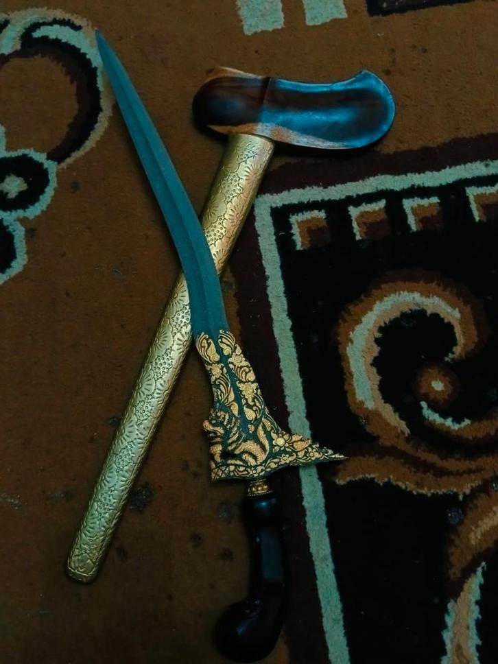 Antieke Keris Singo Barong 3 Luk Pamor Keleng Met Goud SVD08, Antiek en Kunst, Kunst | Niet-Westerse kunst, Verzenden