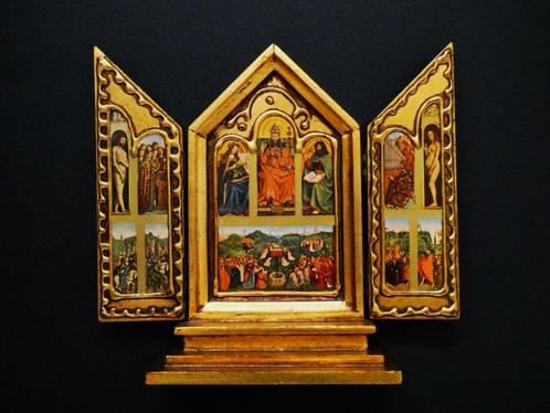 Drieluik Icoon verguld Het Lam Gods naar gebroeders Van Eyck, Antiek en Kunst, Antiek | Religie, Ophalen of Verzenden