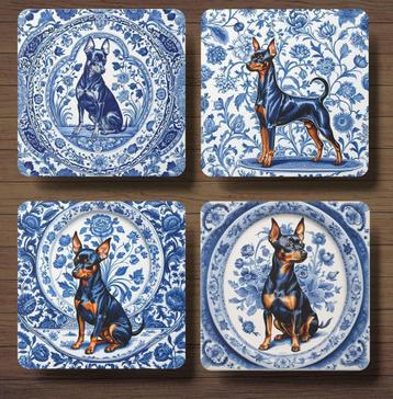 Dwergpincher Delfts Blauw onderzetters met houder beschikbaar voor biedingen