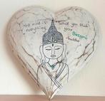 Prachtig houten hart met pentekening Buddha boeddha, Boedha, Ophalen of Verzenden, Boedha, Boedha