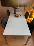 Eettafel chromen onderstel melkglas blad, Huis en Inrichting, Tafels | Eettafels, Gebruikt, 150 tot 200 cm, Vier personen, Rechthoekig