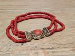 Vintage Rode Bloed Kralen Armband, 14 karaats, Overige materialen, Gebruikt, Ophalen of Verzenden, Met edelsteen