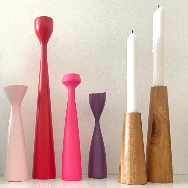 diverse vintage KANDELAREN Deens design teak Scandinavisch, Huis en Inrichting, Woonaccessoires | Kandelaars en Kaarsen, Gebruikt