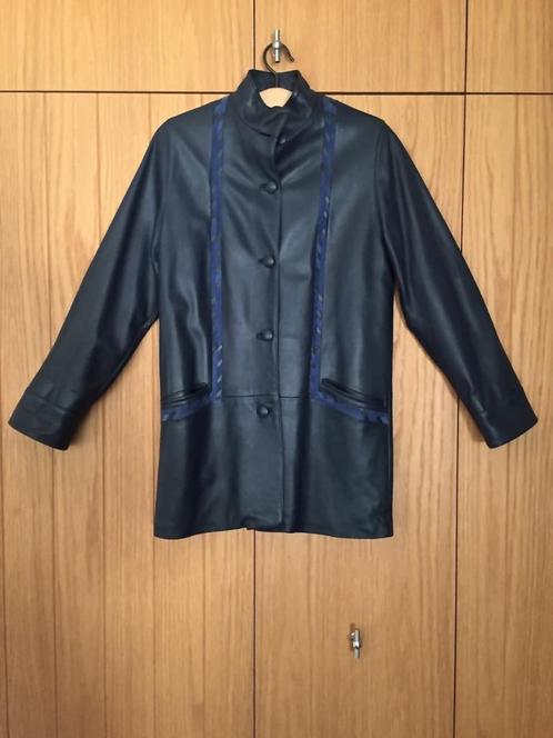 ZGAN Philippe Vallereuil blauw leren tussen jasje; mt medium, Kleding | Dames, Jassen | Zomer, Zo goed als nieuw, Maat 38/40 (M)