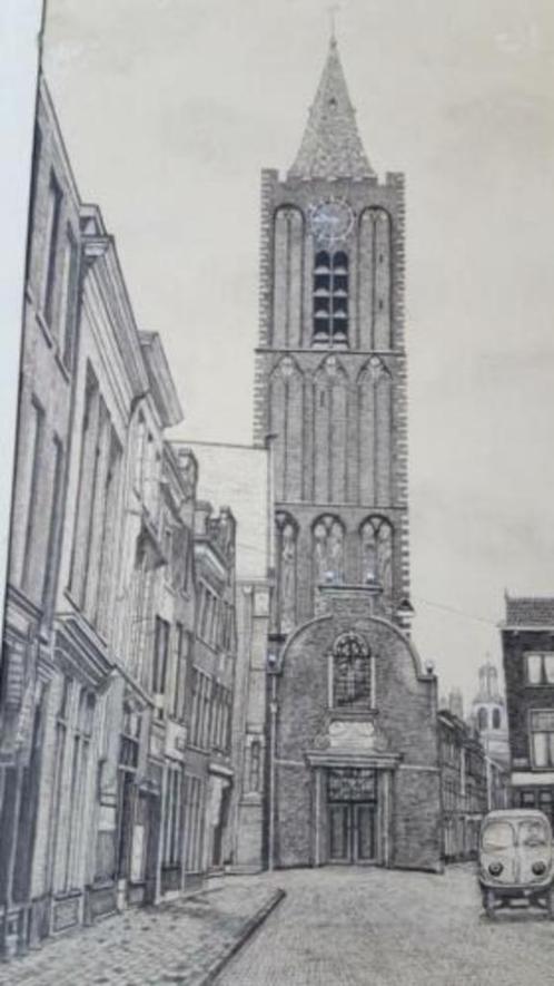 tekening 2 Grote of Sint-Janskerk J. v d. Most Schiedam 1963, Antiek en Kunst, Kunst | Tekeningen en Foto's, Ophalen