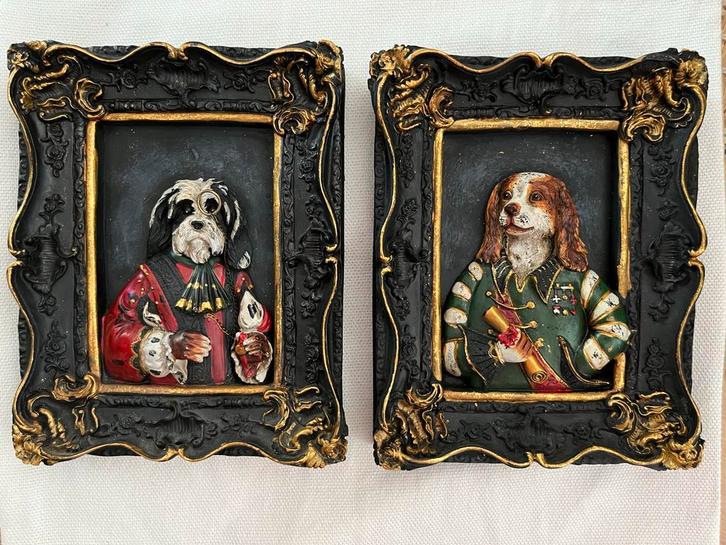 Reliëfportret Beagle & Shih Tzu in lijst, Antiek en Kunst, Kunst | Overige Kunst, Ophalen of Verzenden