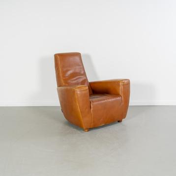 2x Label Longa Fauteuil Tuigleer Cognac - Houten Pootjes beschikbaar voor biedingen