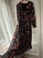 Romantisch voile zwart bruin roze rozen pofmouw jurk Zara, Maat 38/40 (M), Ophalen of Verzenden, Zo goed als nieuw, Onder de knie