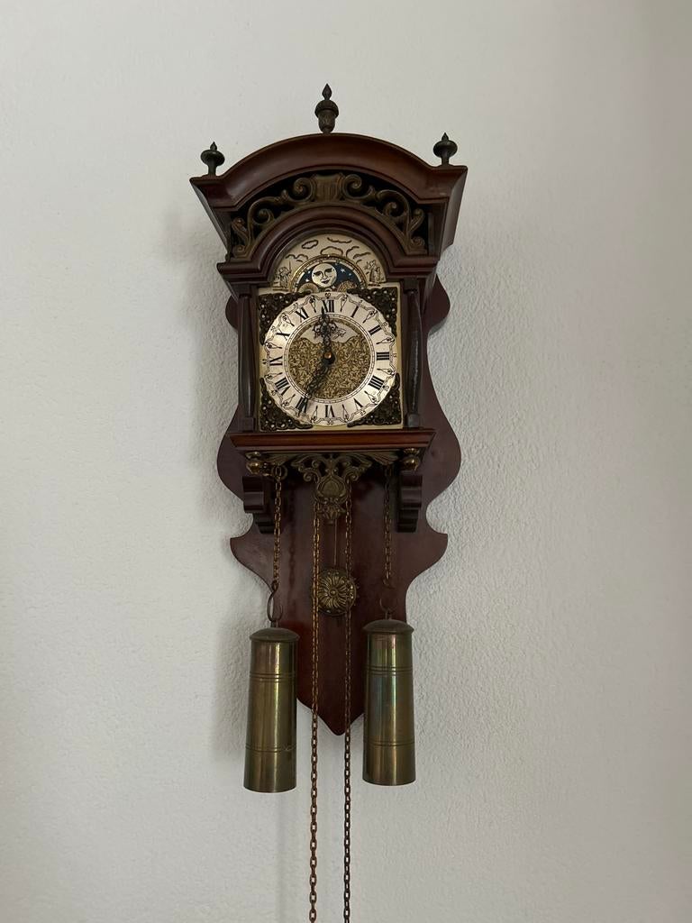Antieke Wandklok met Maanstand, Antiek en Kunst, Ophalen of Verzenden