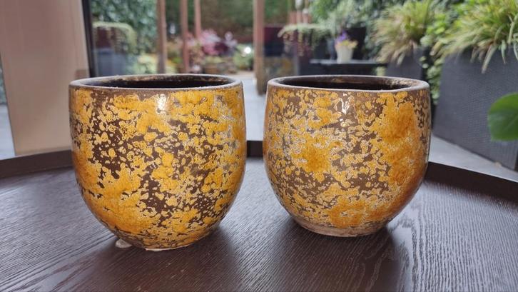 Handgemaakte Bela Arte Bloempotten - Okergeel, Tuin en Terras, Bloempotten, Gebruikt, Aardewerk, Binnen, Balkon, Minder dan 40 cm