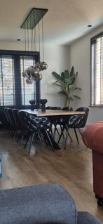8x gecapitonneerde leren eetkamerstoelen, Huis en Inrichting, Ophalen, Zwart, Leer, Zo goed als nieuw