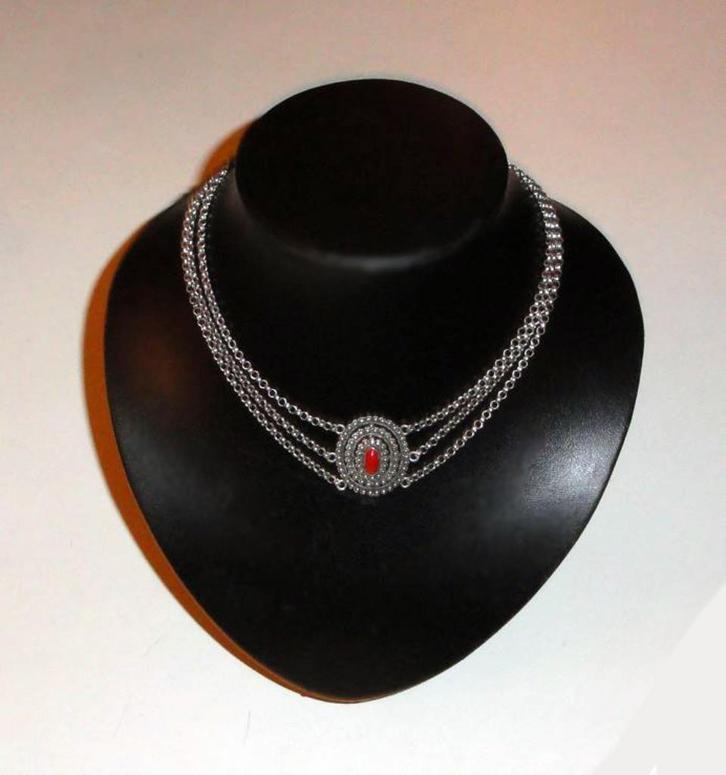 Ketting Bloedkoraal Zilver Klederdracht, Sieraden, Tassen en Uiterlijk, Antieke sieraden, Ketting, Zilver, Verzenden